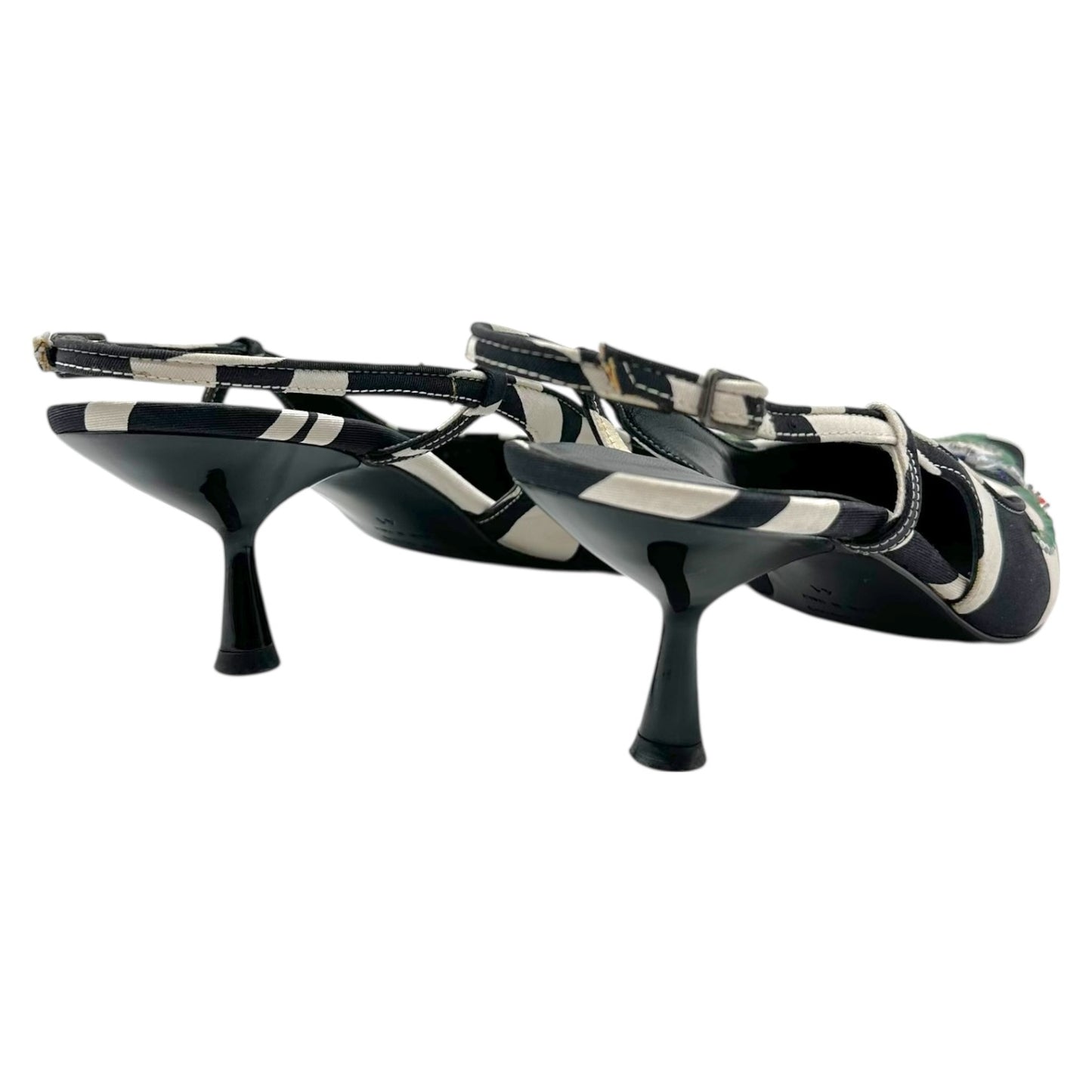 Dolce & Gabbana Zebra Print Silk & Sequin Slingback Kitten Heels