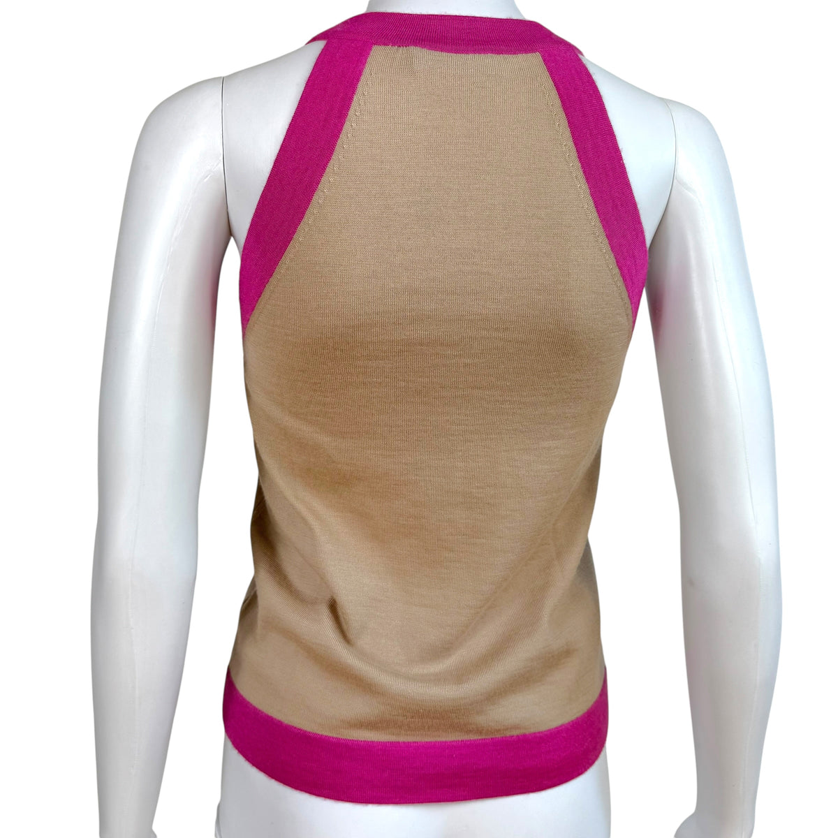 Dolce & Gabbana Pink Beige Logo Silk Cashmere Knit Tank Top