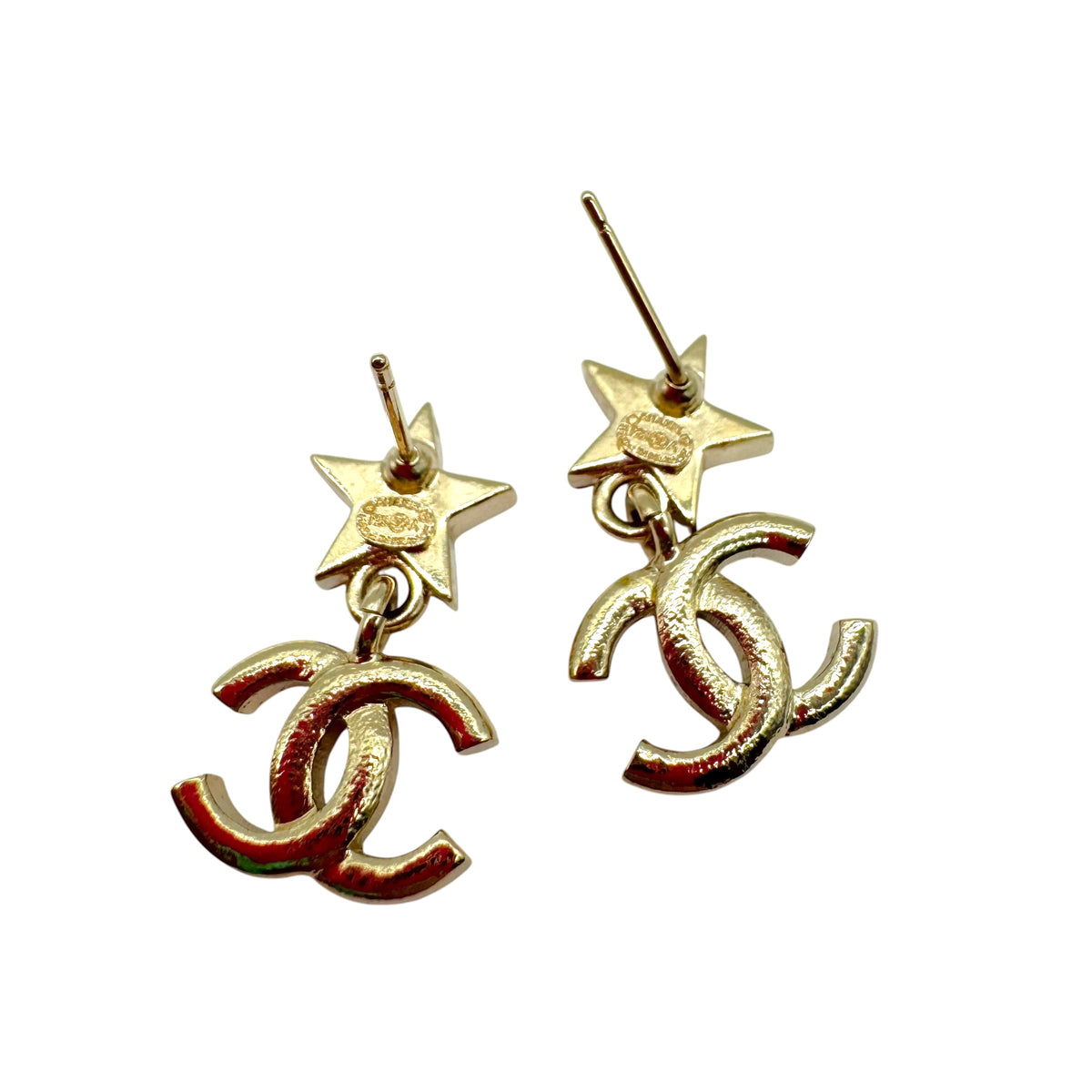 Chanel Gold Crystal Star Dangly Earrings