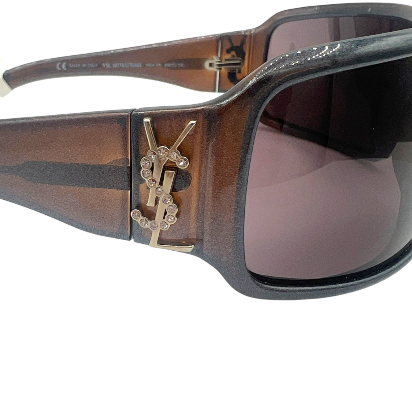 Yves Saint Laurent Brown Rhinestone Logo Shield Sunglasses YSL6078 w/ Case