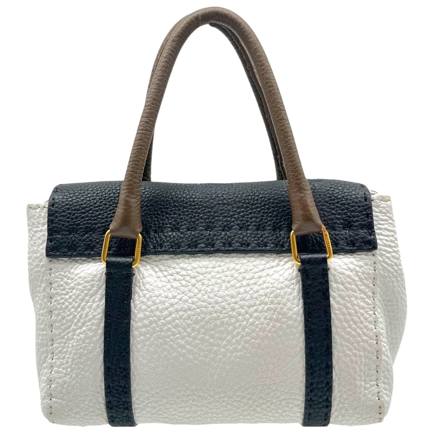 Fendi Selleria Mini Handbag White Black Tan Leather