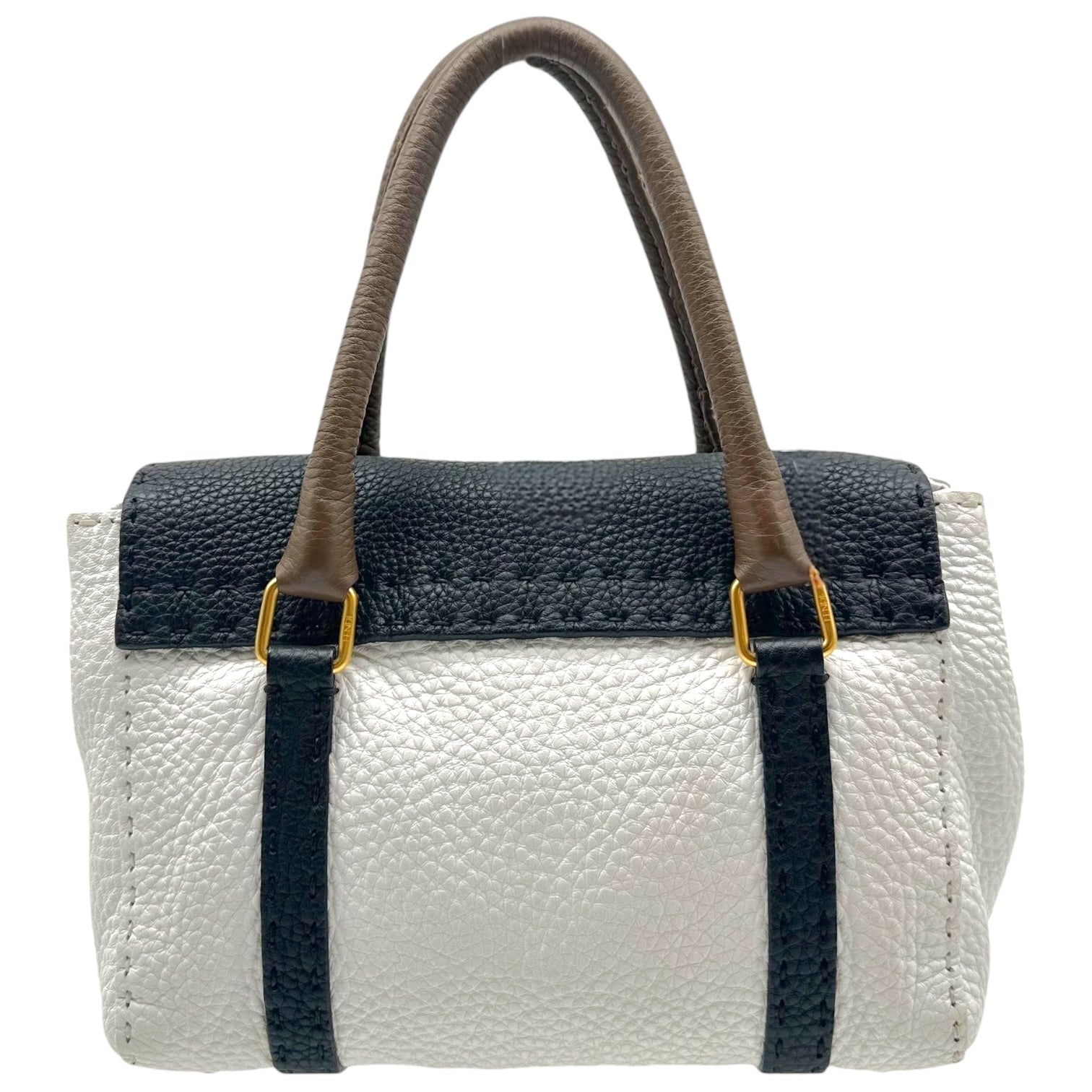 Fendi Selleria Mini Handbag White Black Tan Leather