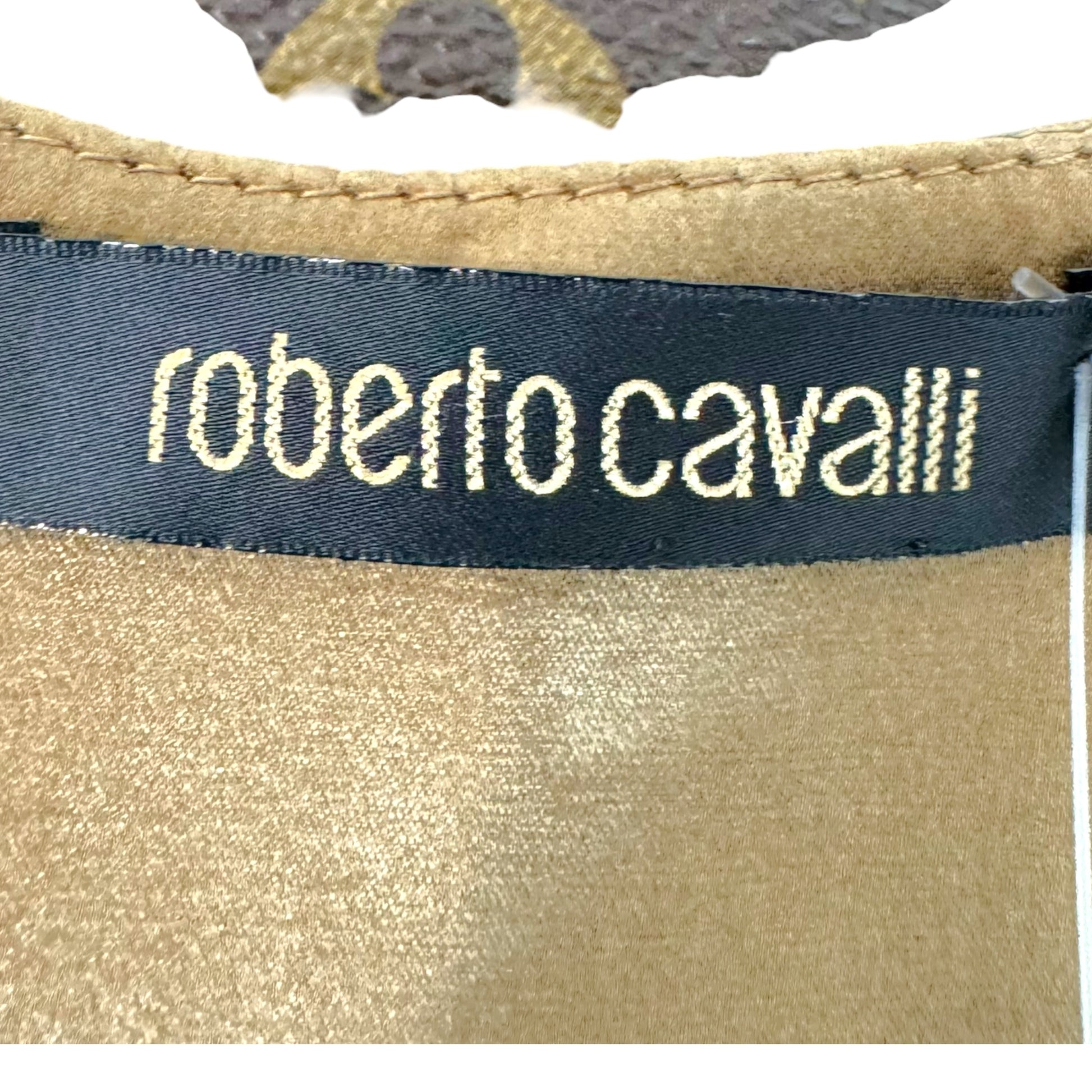 Roberto Cavalli Silk Sleeveless Blouse Brown Tie-Front