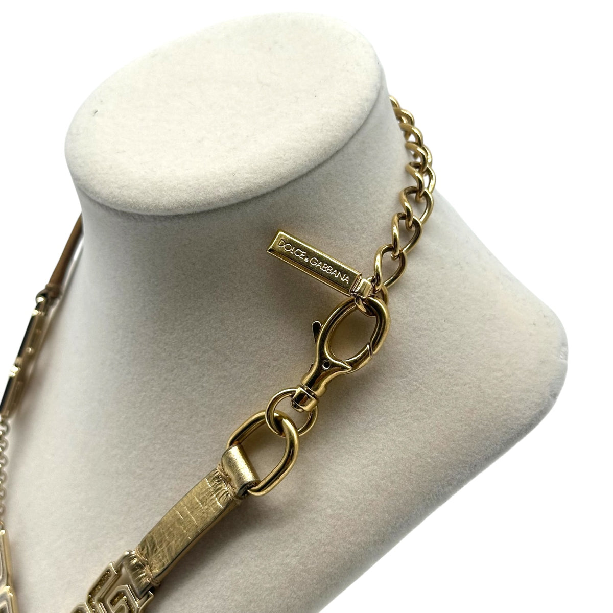 Dolce & Gabbana Gold Glitter & Leather Logo Charm Choker Necklace