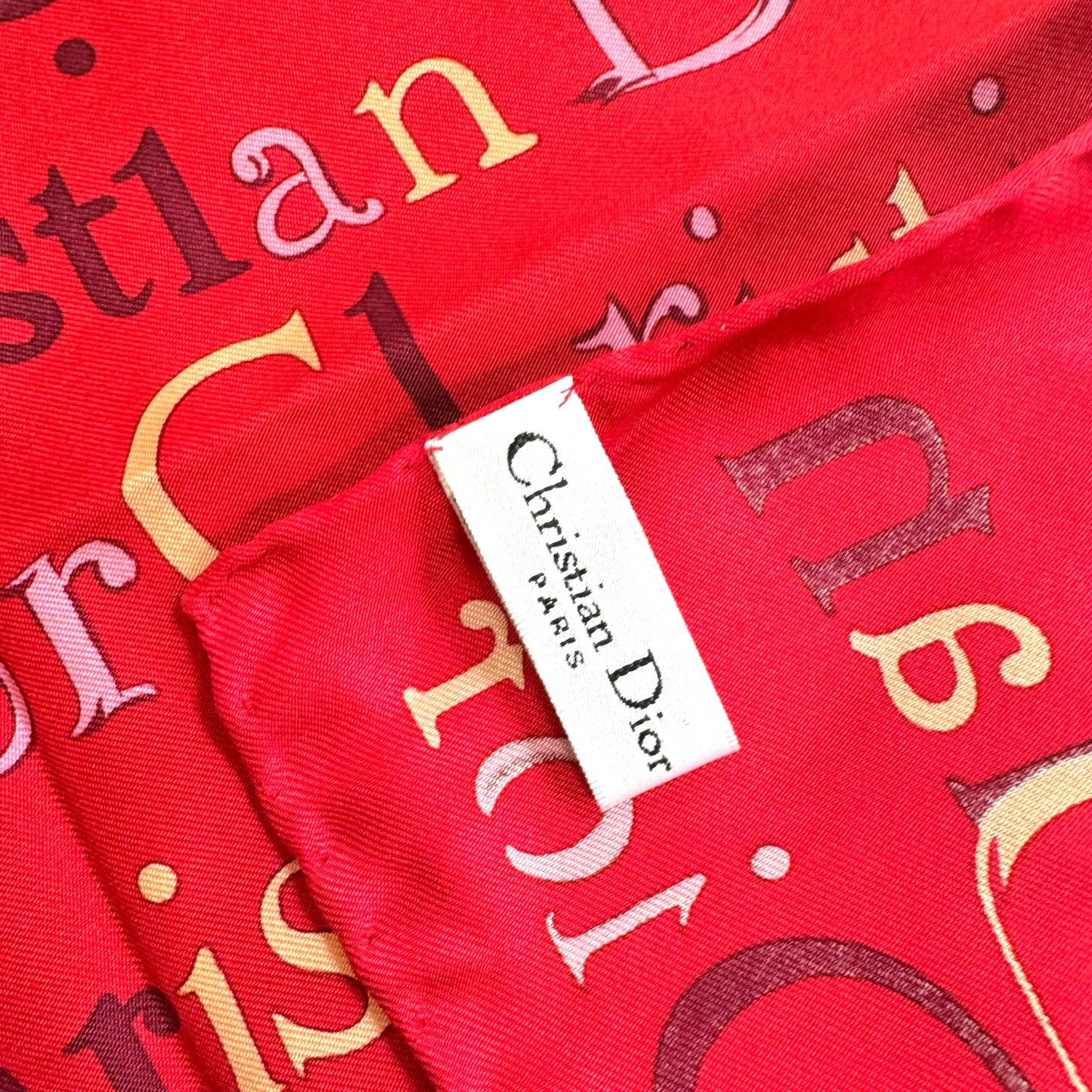 Christian Dior Red Logo & Malice Pearl Bag Print Silk Square Scarf
