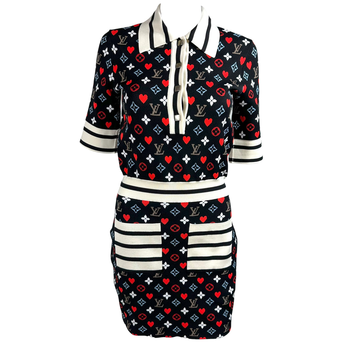 Louis Vuitton Mini Dress Navy Heart Knit Monogram
