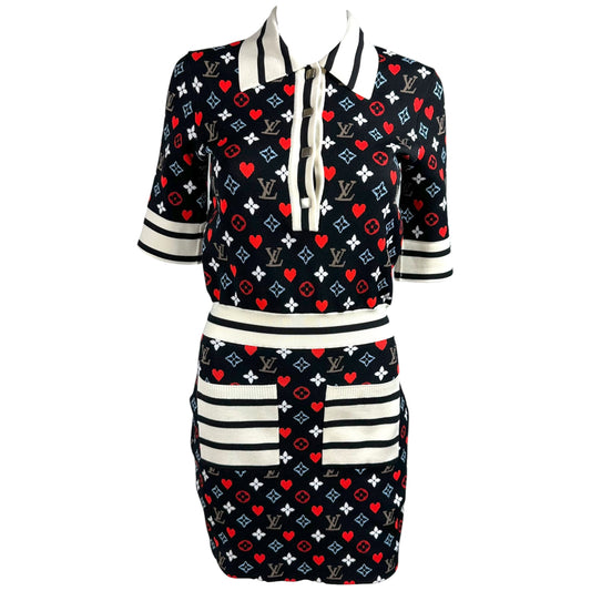 Louis Vuitton Mini Dress Navy Heart Knit Monogram