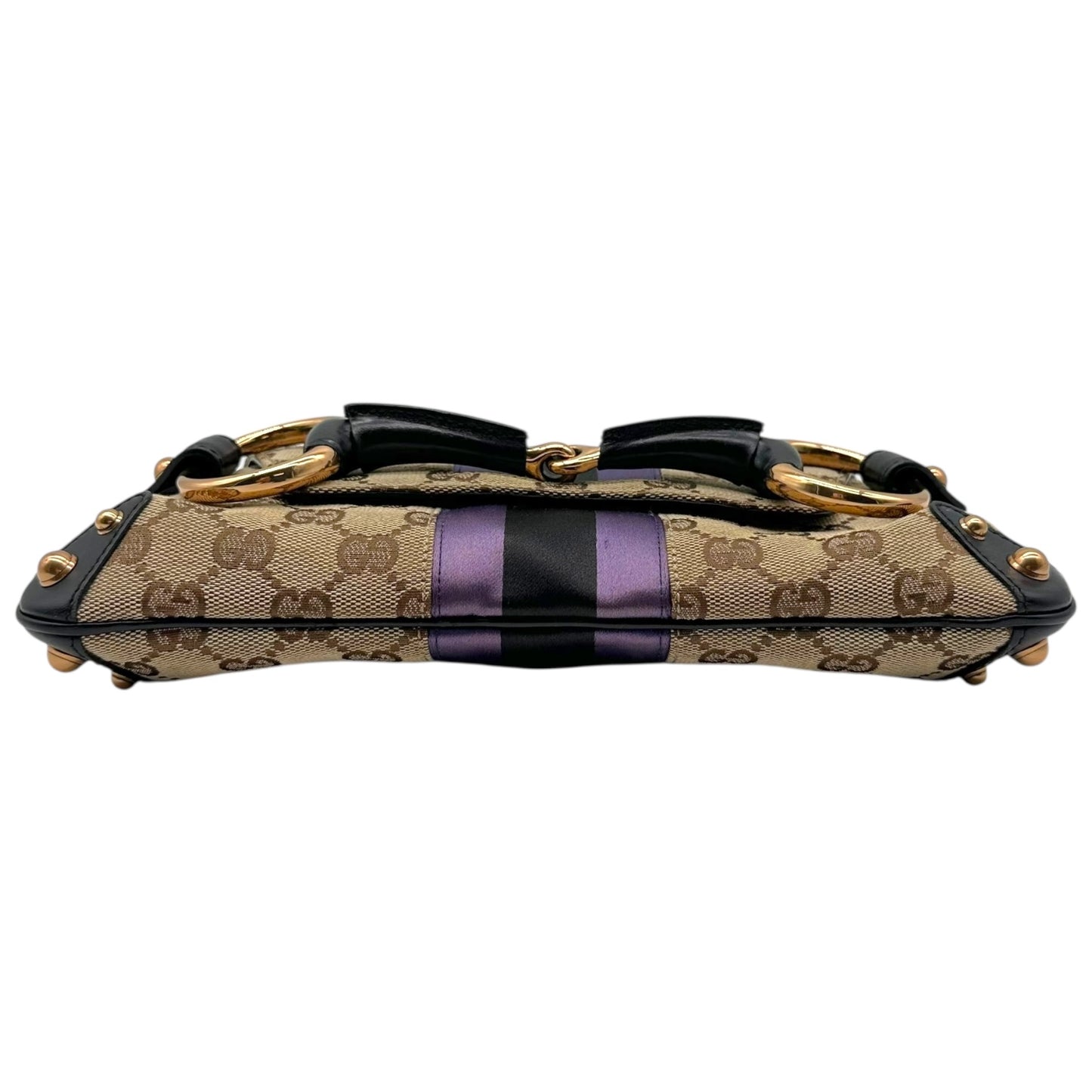 Gucci by Tom Ford 2004 Tan Monogram & Purple Silk Horsebit Bag RARE