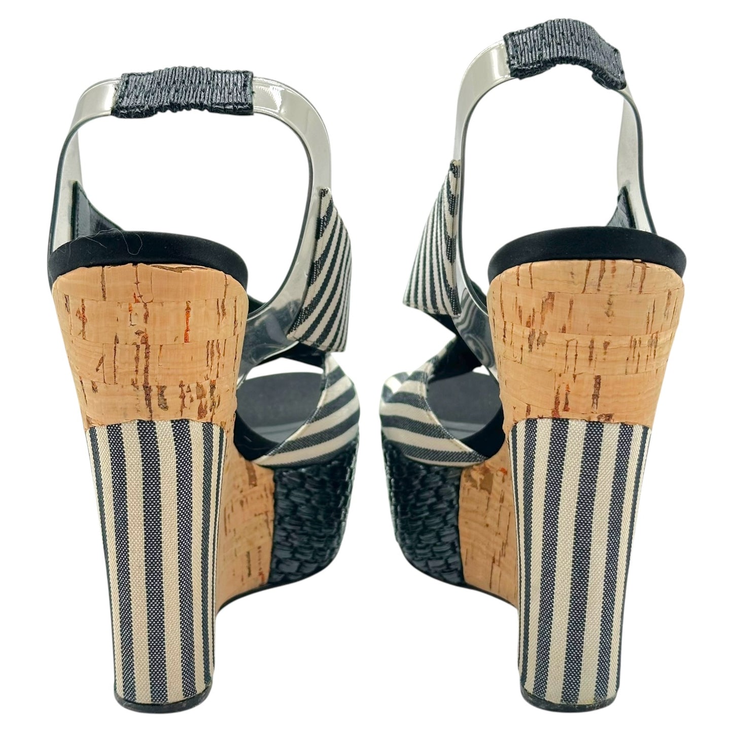 Dolce & Gabbana Navy Blue Striped & Cork Platform Wedges