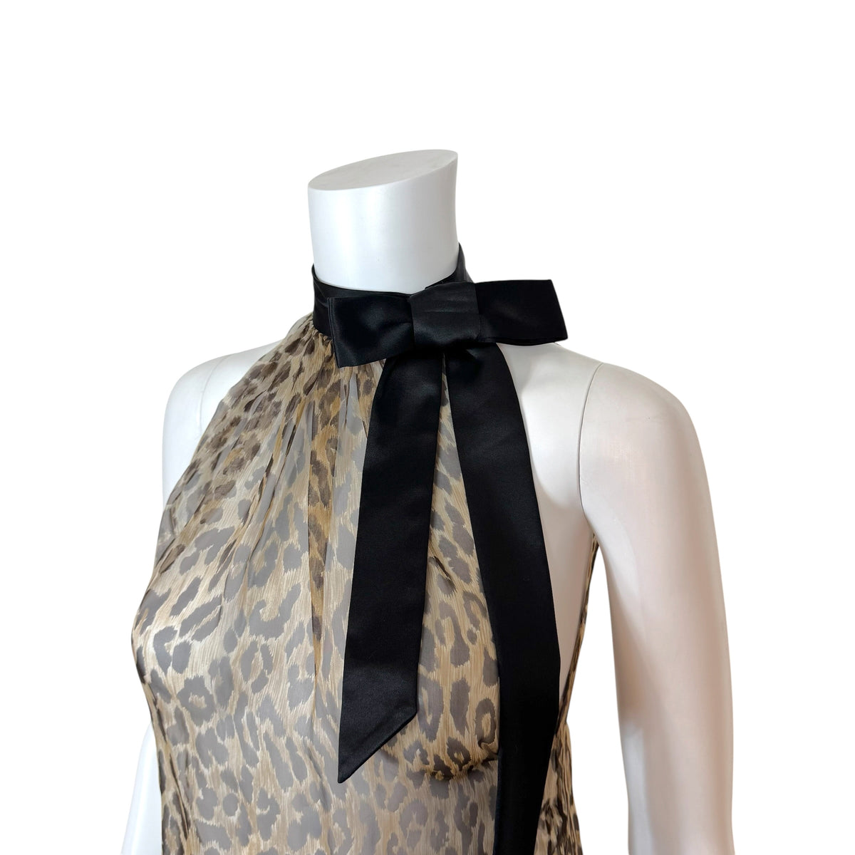 Dolce & Gabbana Sheer Leopard Bow Halterneck Sleeveless Blouse