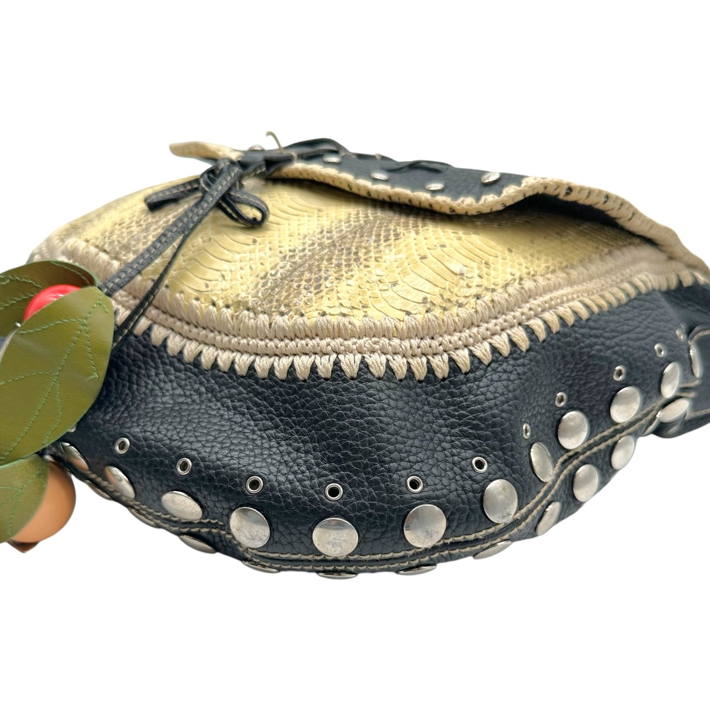 Dolce & Gabbana Black Leather Python Studded Messenger Bag