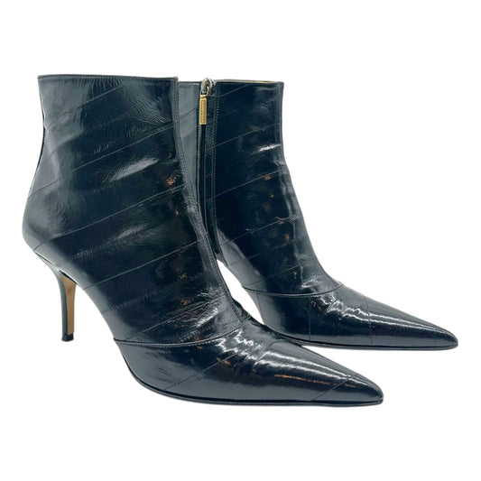 Dolce & Gabbana Black Eel Leather Pointed Toe Heeled Ankle Boots - Outfit Repeater