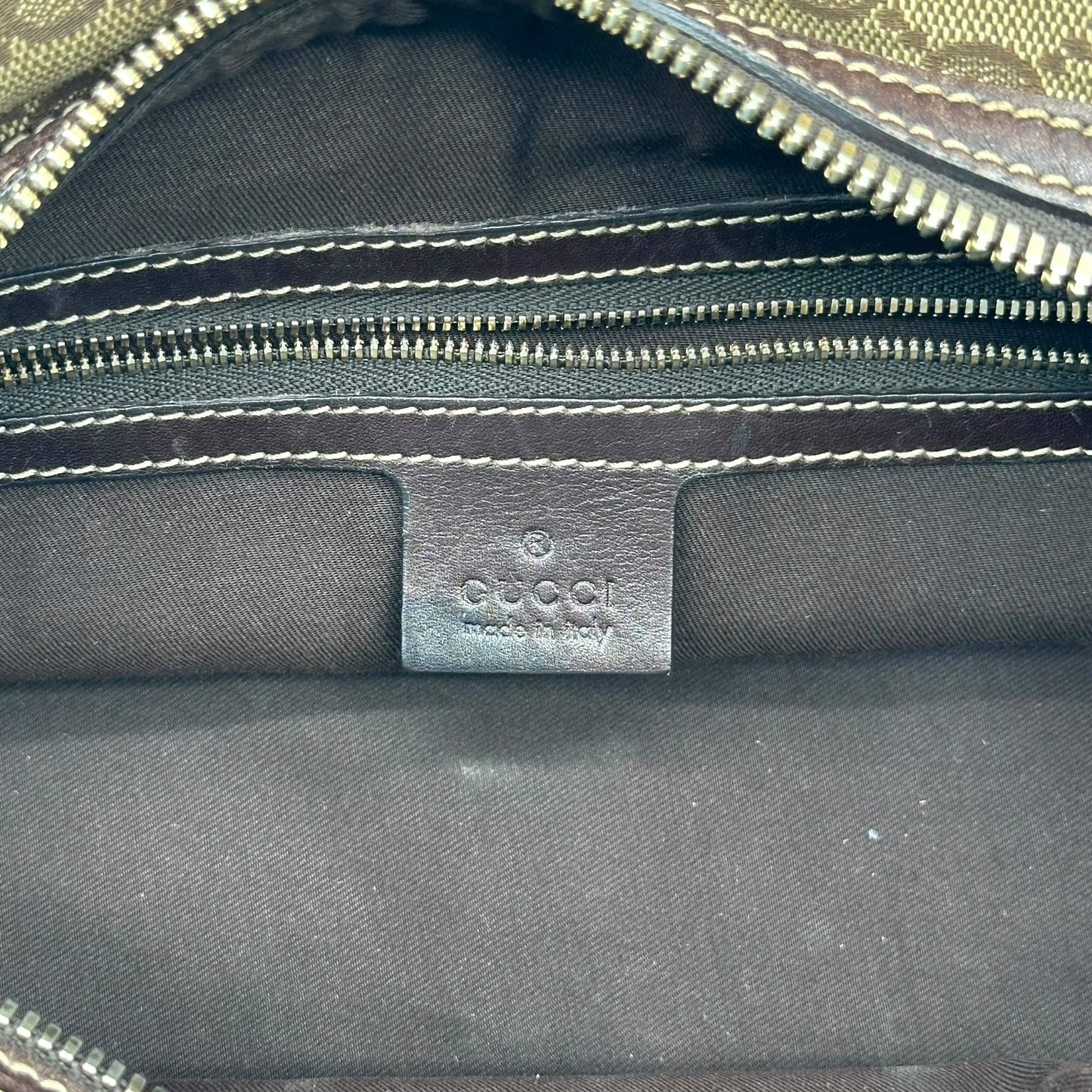 Gucci Brown Monogram & Bamboo East West Shoulder Bag