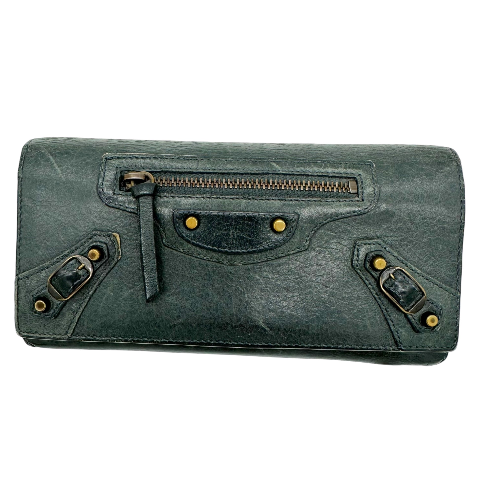 Balenciaga City Long Wallet Blue Textured Leather