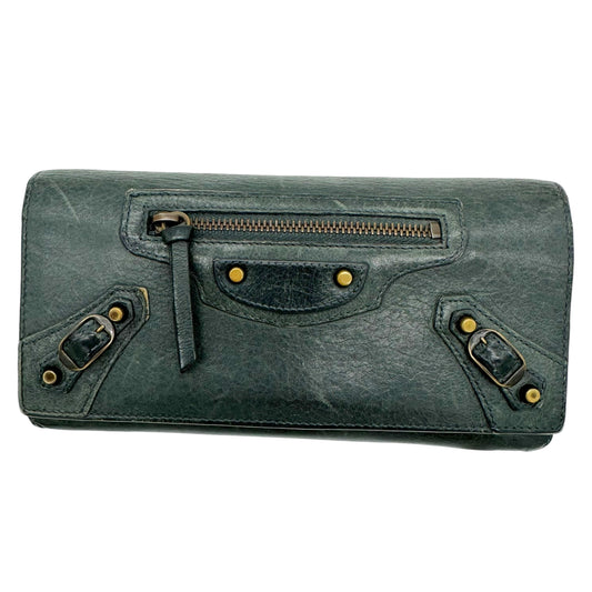 Balenciaga City Long Wallet Blue Textured Leather