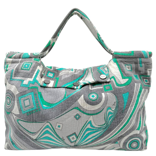 Emilio Pucci Teal & Gray Patterned Terrycloth Tote Bag