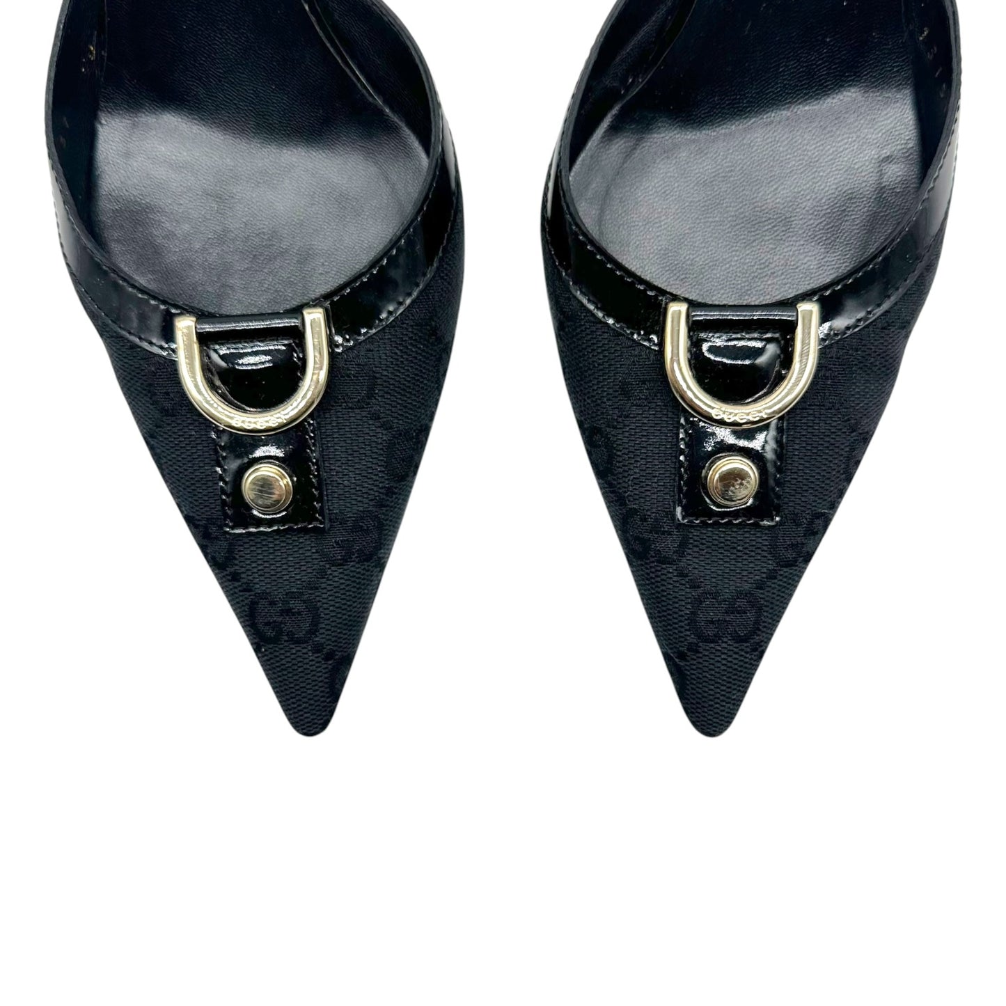 Gucci Black Monogram Pointed Toe Mule Heels