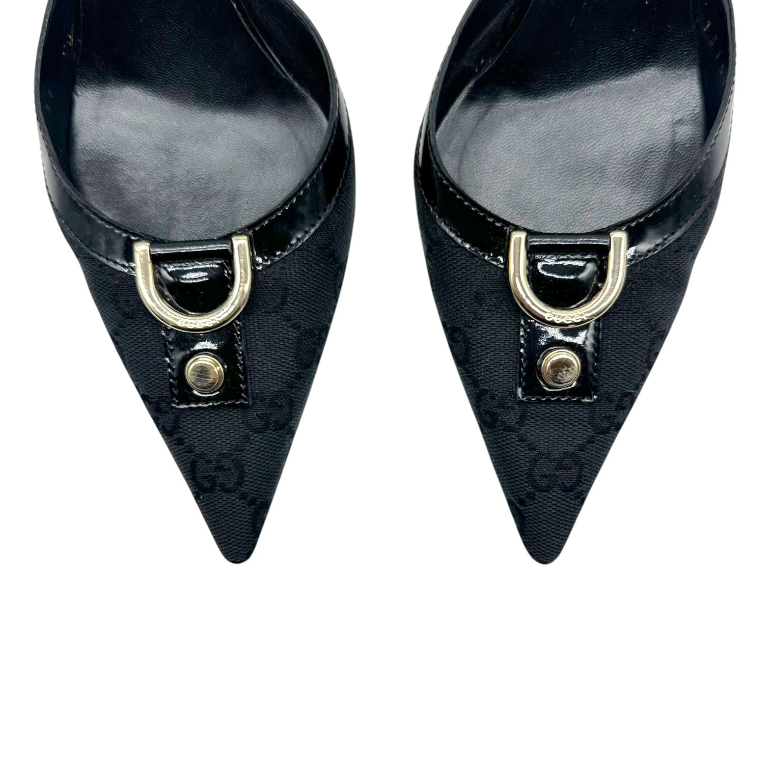 Gucci Black Monogram Pointed Toe Mule Heels