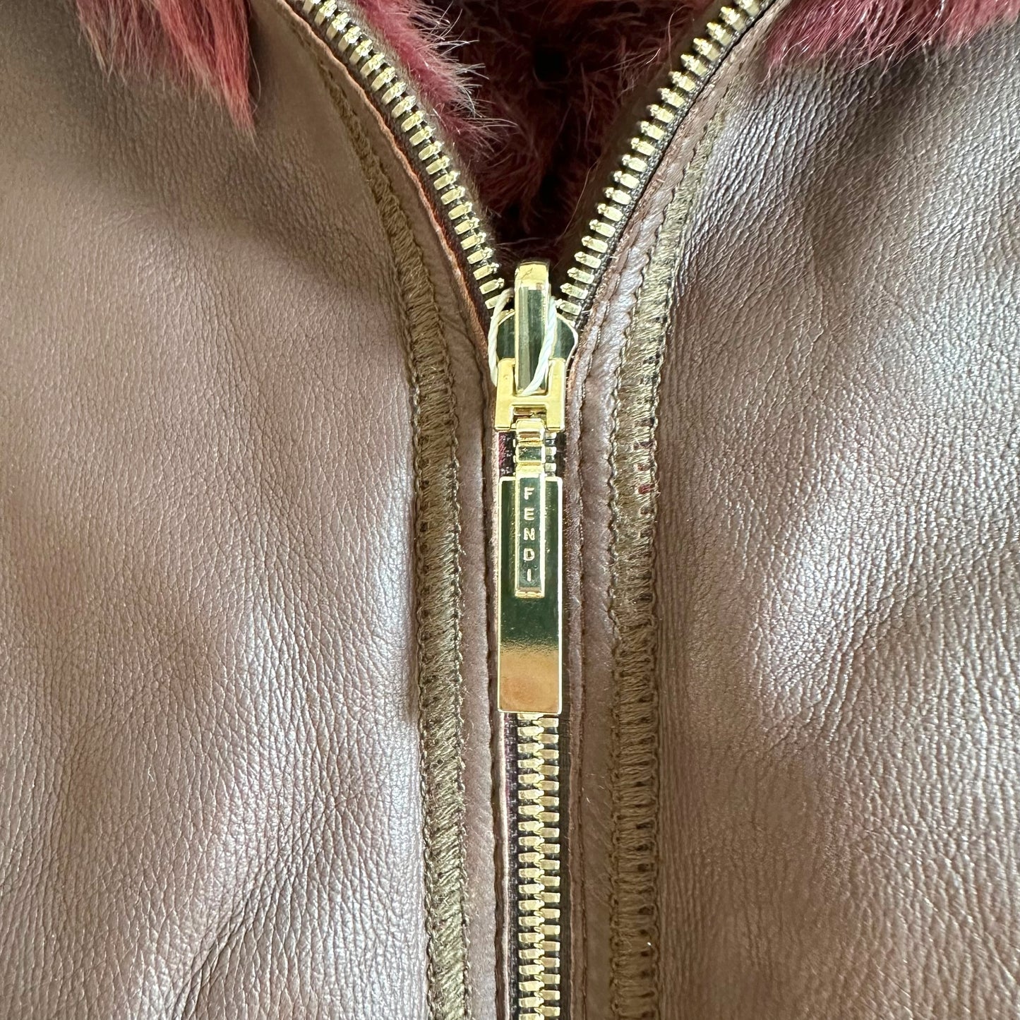 Fendi Burgundy Lambskin & Shearling Reversible Jacket