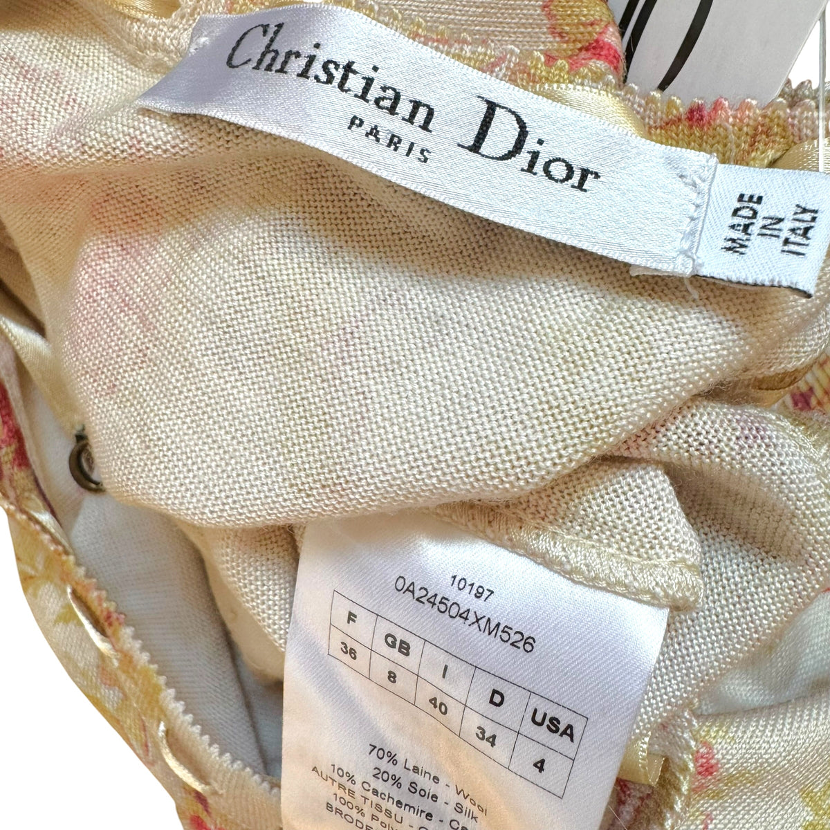 Christian Dior Floral Knit Cami Ivory Pink Lace-Up