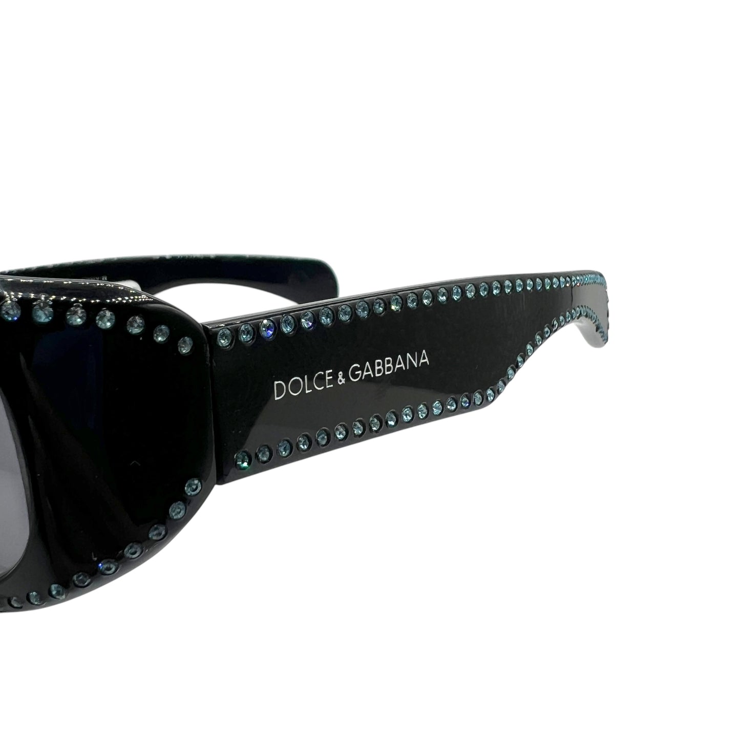 Dolce & Gabbana DG710S Black & Light Blue Crystal Embellished Oval Sunglasses