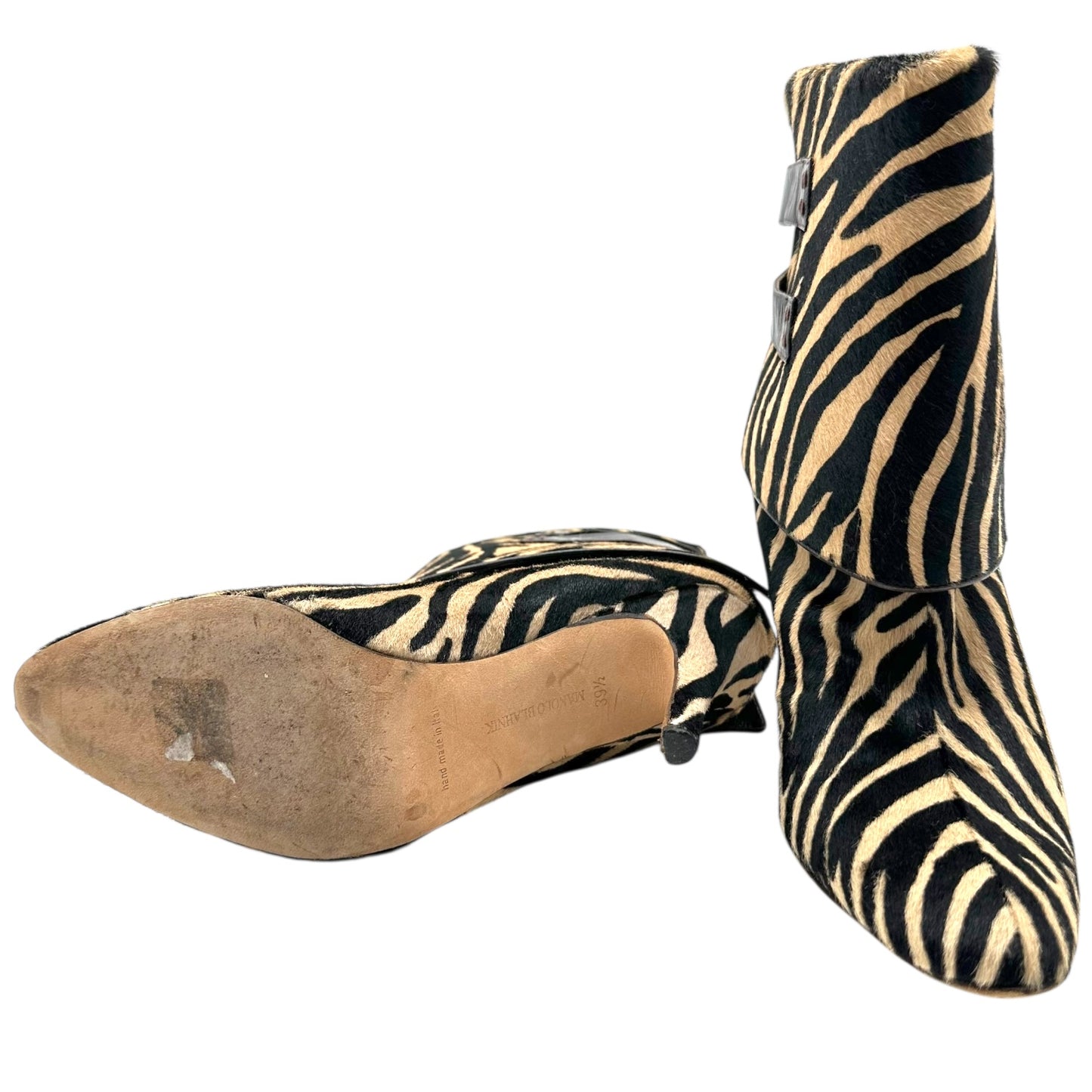 Manolo Blahnik Zebra Print Ponyhair Heeled Boots