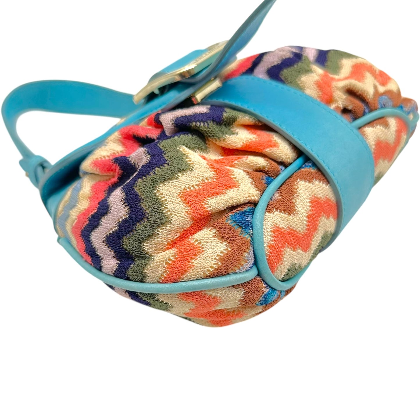 Missoni Blue Leather & Multicolor Chevron Mini Handbag