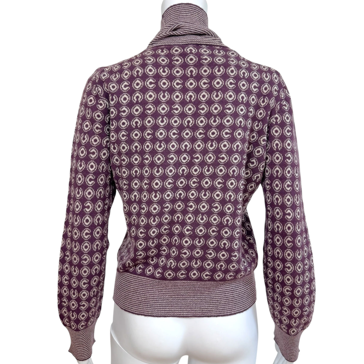 Chanel Knit Turtleneck Sweater Purple White Coco Logo