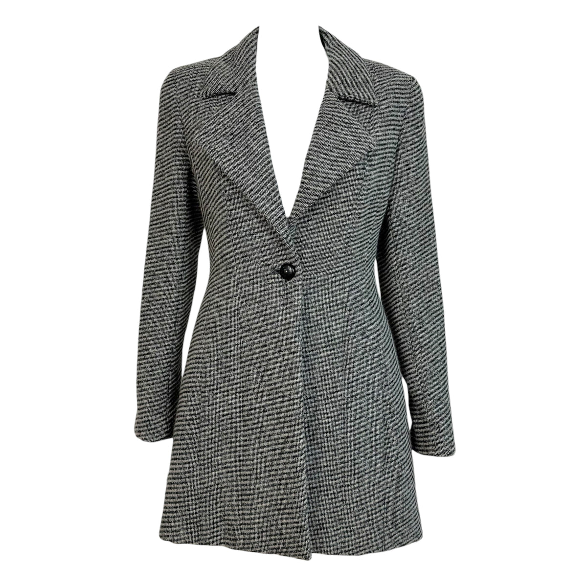 Chanel Black & White Wool Tweed Mid-Length Jacket