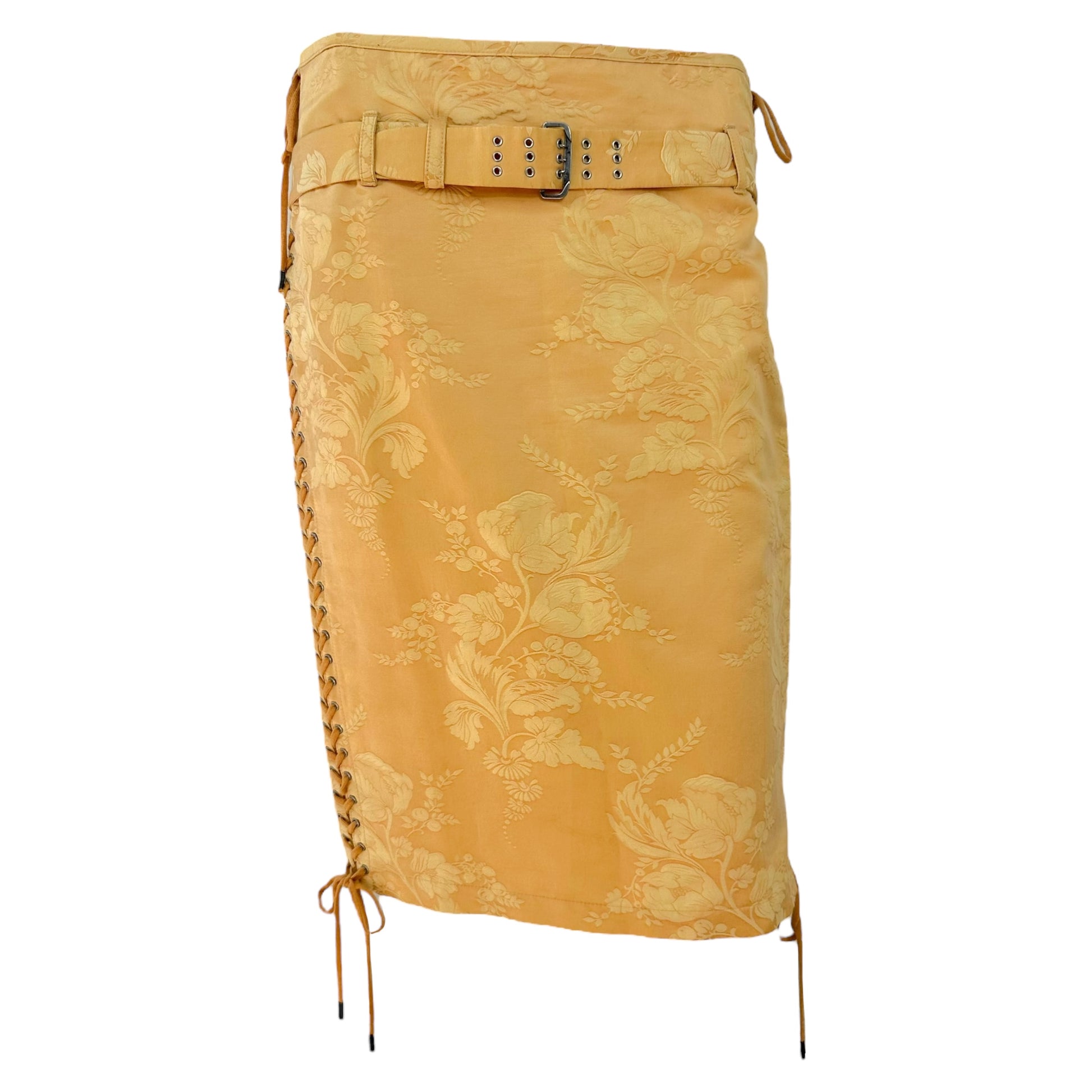 Jean Paul Gaultier Yellow Jacquard Lace Up Midi Skirt - Outfit Repeater