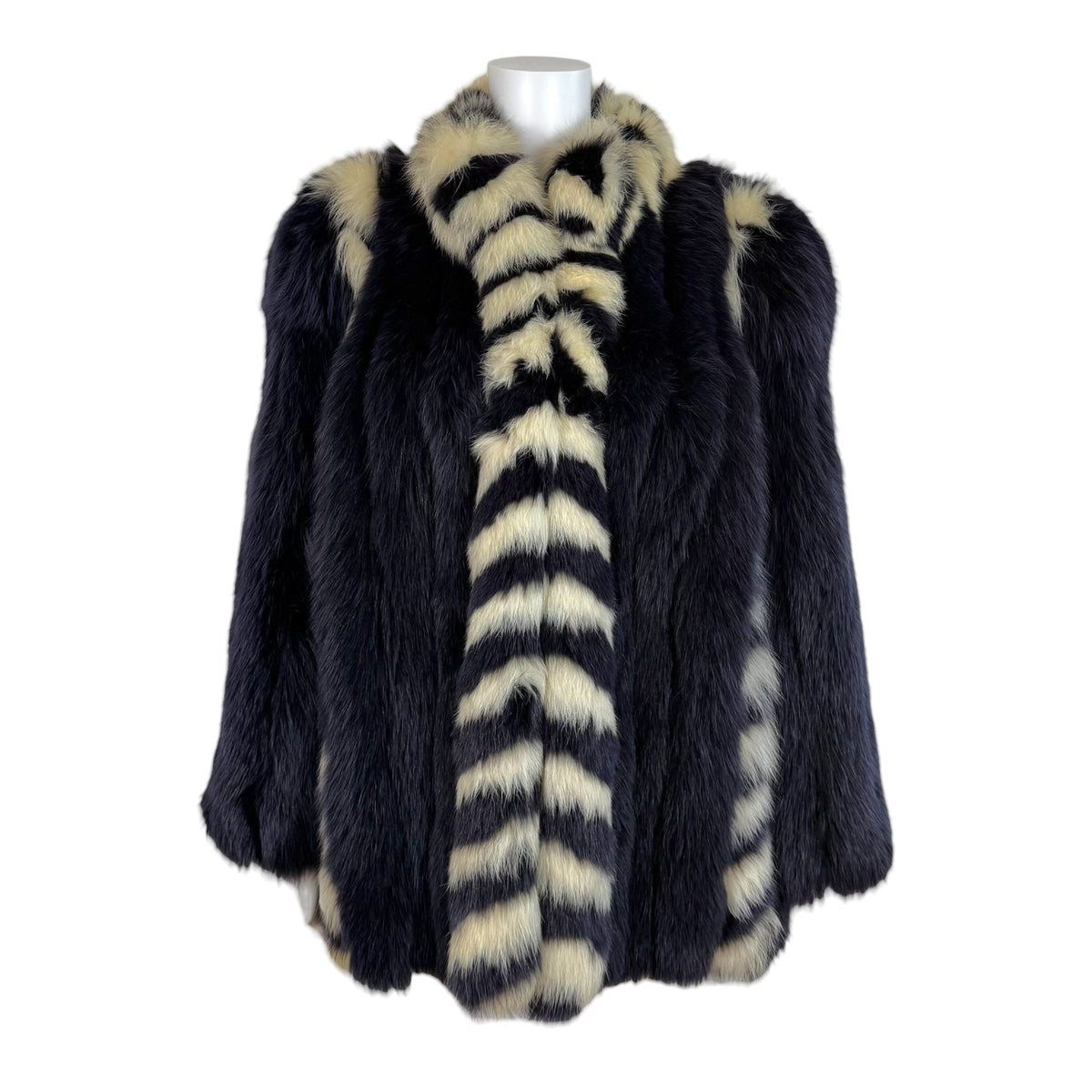 Saga Fox Dyed Fox Fur Coat Purple Ivory Striped