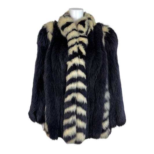 Saga Fox Dyed Fox Fur Coat Purple Ivory Striped