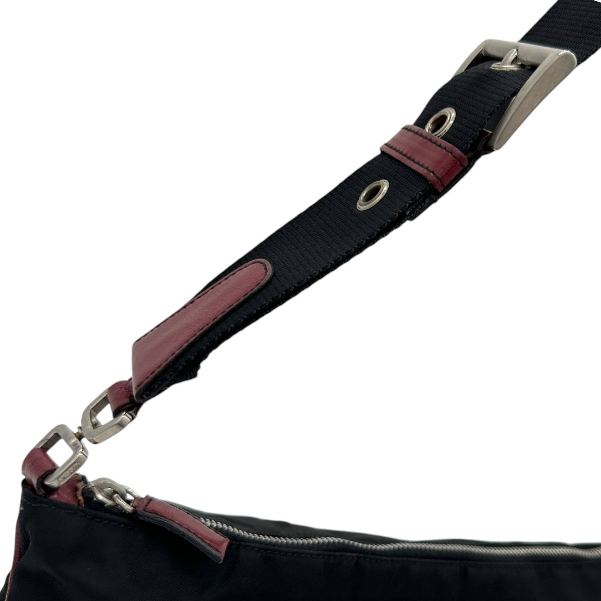 Prada Black Nylon & Red Leather Shoulder Bag - Outfit Repeater