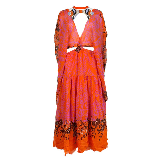 Fendi Silk Maxi Dress Orange Purple Batwing Sleeve Cut-Out