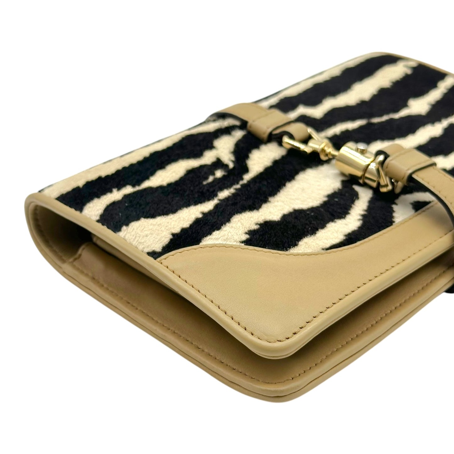 Gucci Zebra Print Ponyhair Jackie Piston Lock 2-Way Clutch Bag