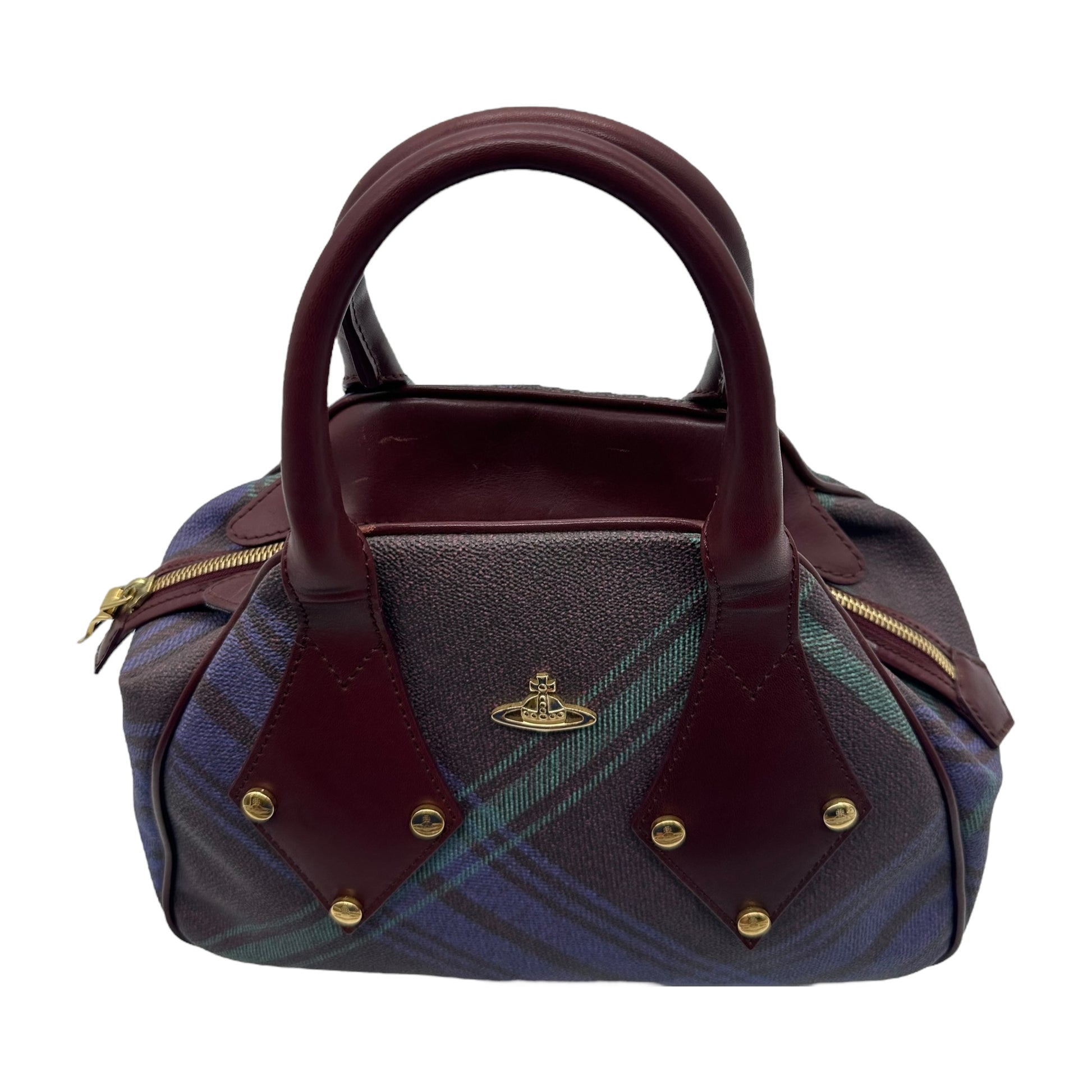 Vivienne Westwoon Burgundy & Blue Plaid Bowler Bag - Outfit Repeater