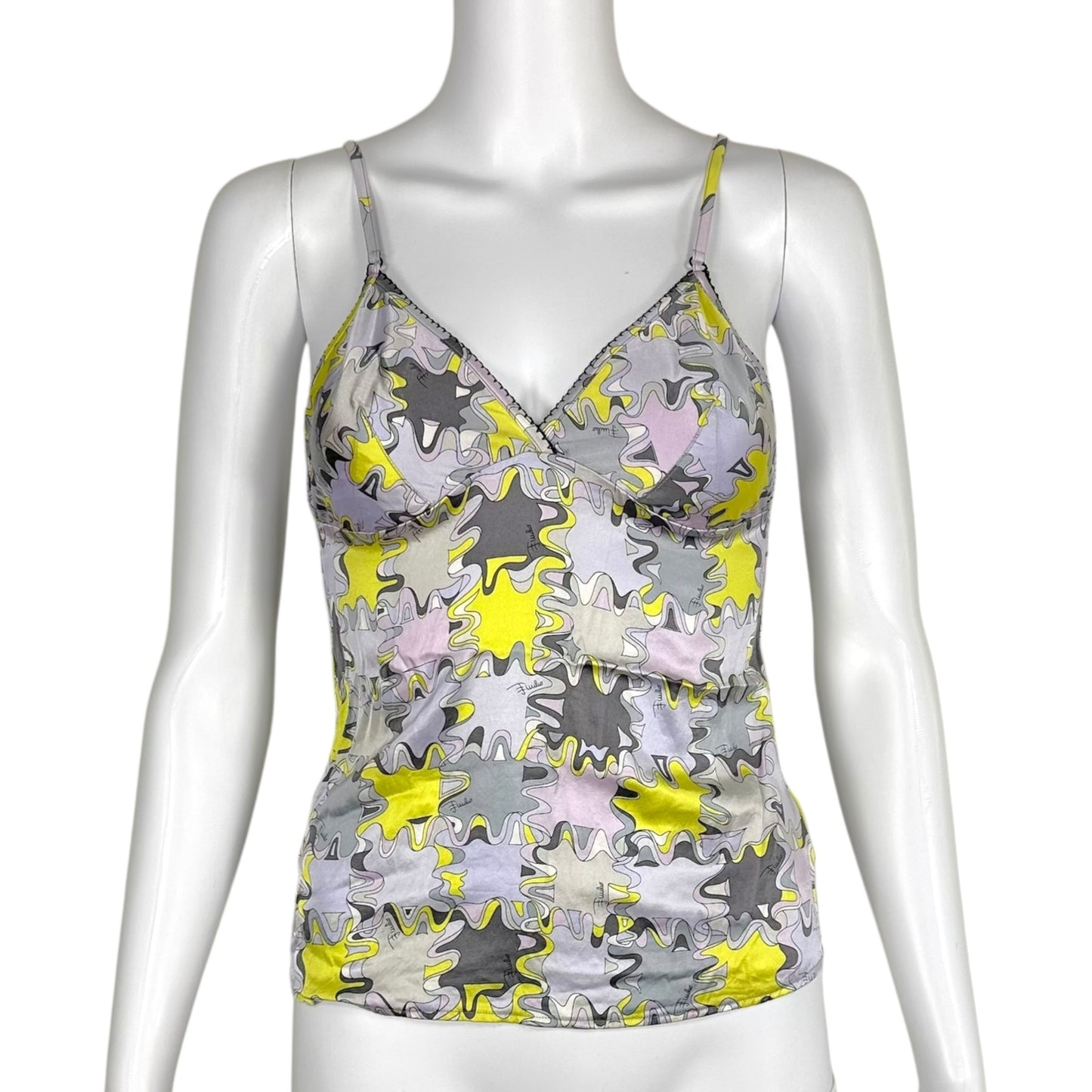 Emilio Pucci Green & Gray Printed Silk Cami