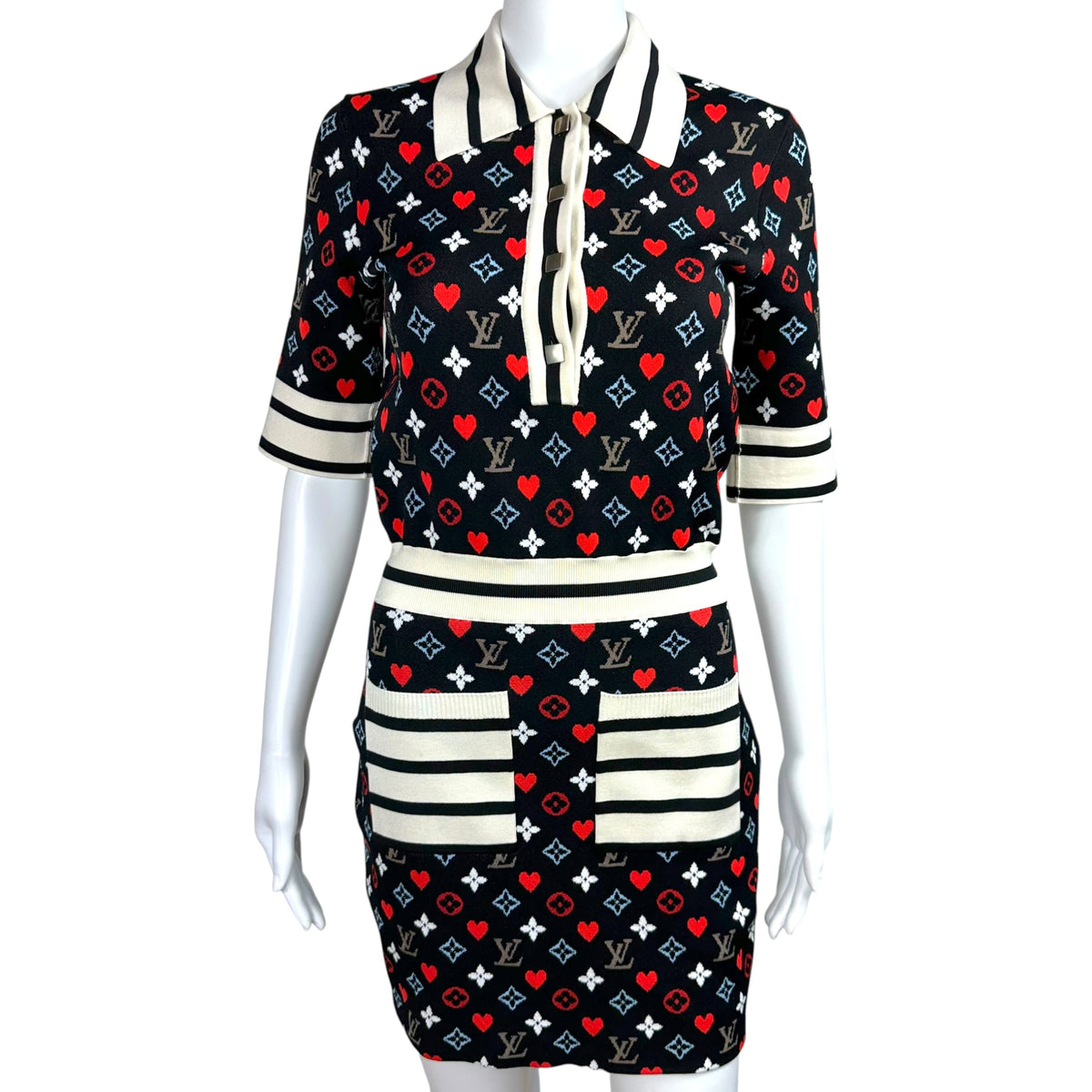 Louis Vuitton Mini Dress Navy Heart Knit Monogram