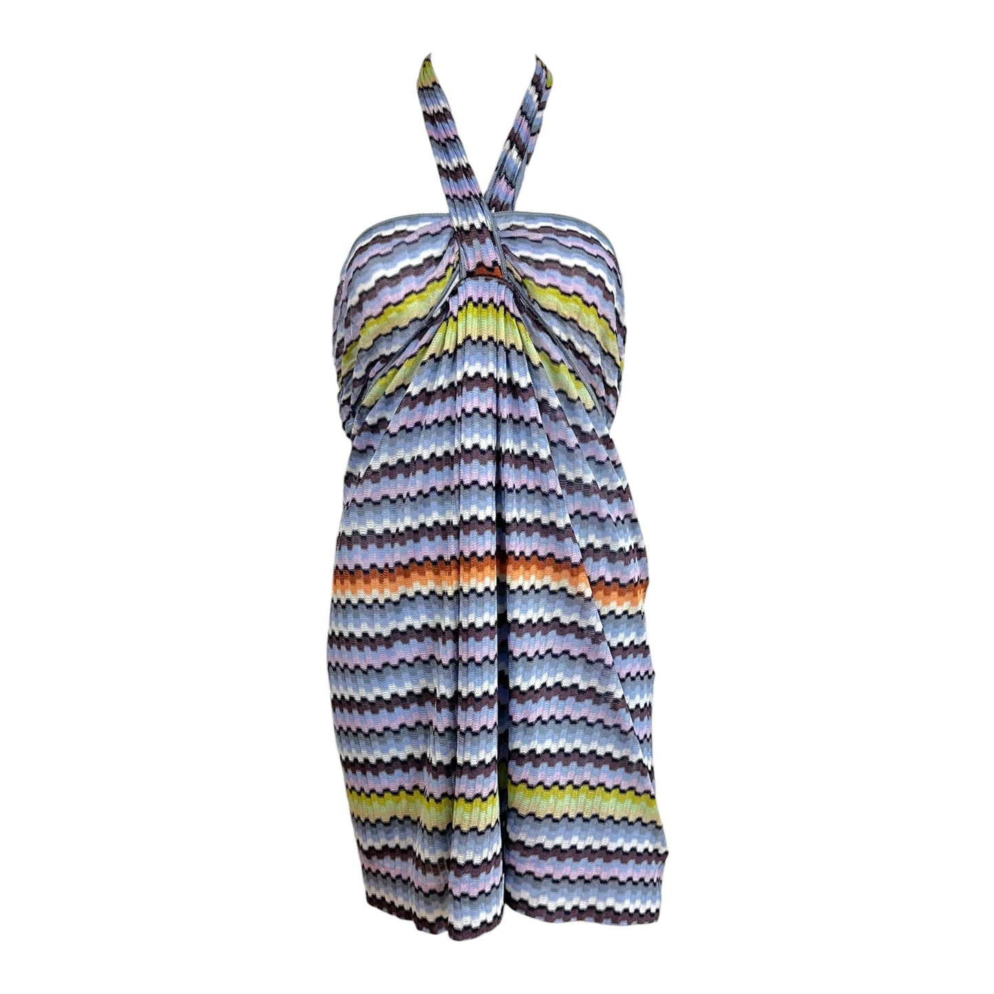 Missoni Periwinkle Blue Multicolor Chevron Knit Midi Skirt