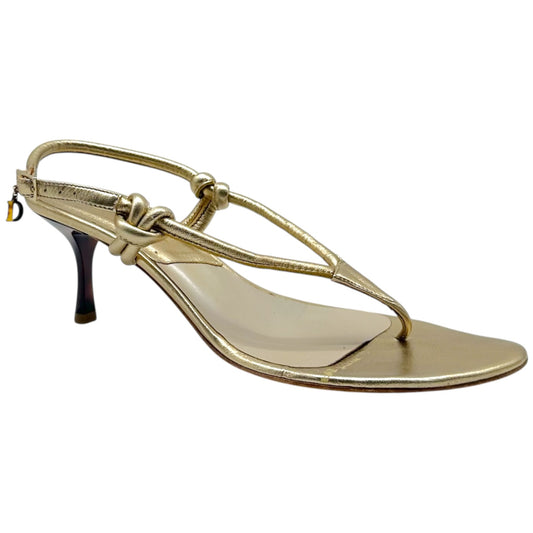 Christian Dior Gold Tortoise Kitten Heel Thong Flip Flops