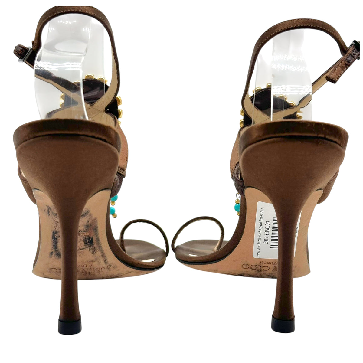 Jimmy Choo Turquoise Crystal Embellished Sandal Heels