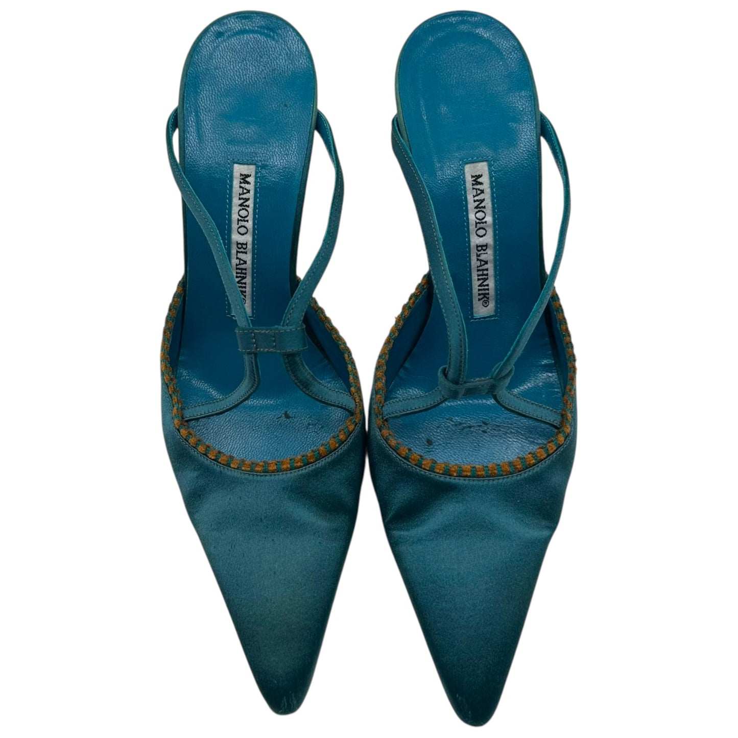 Manolo Blahink Teal Bow Mule Heels