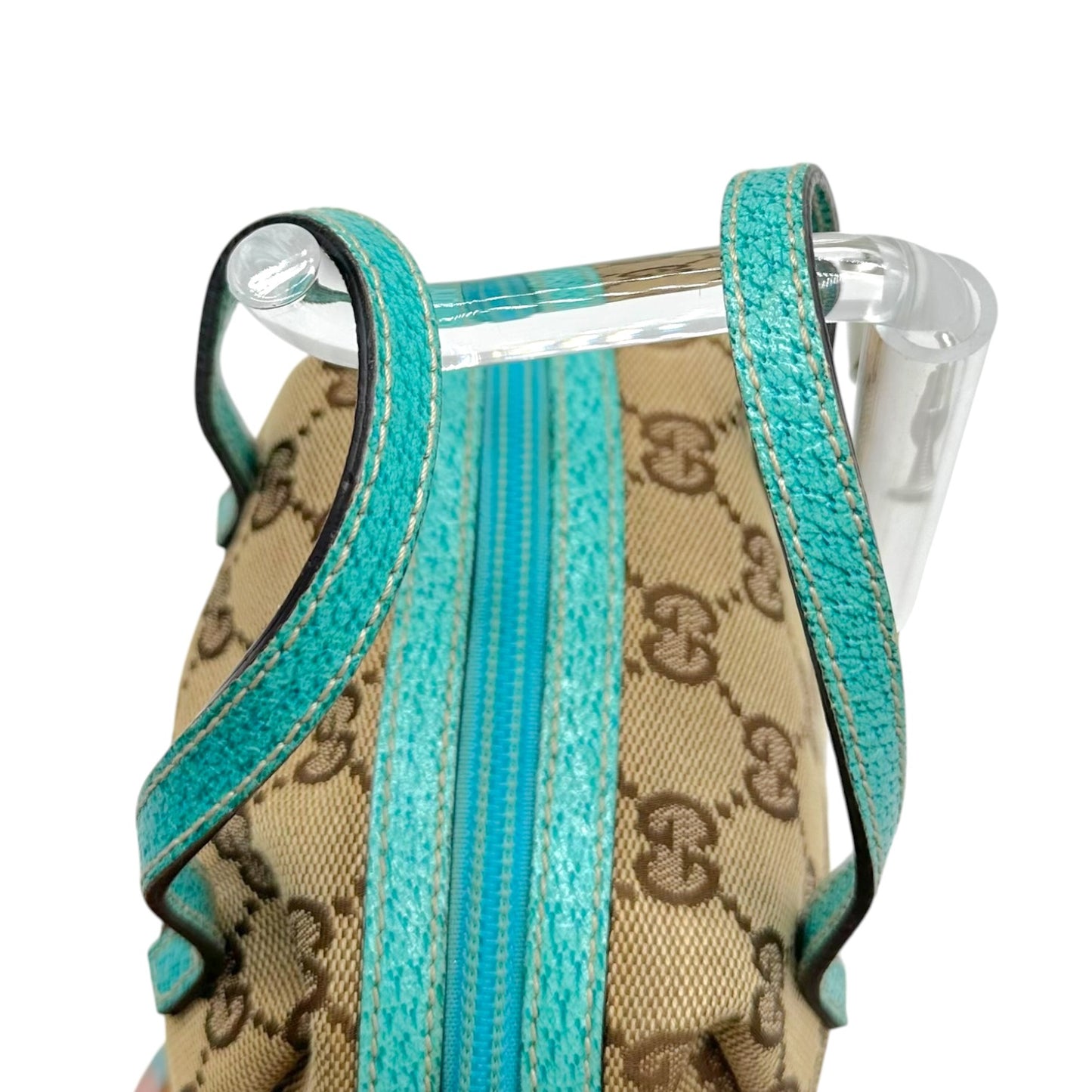 Gucci Mini Pochette Bag Tan Monogram Turquoise Leather