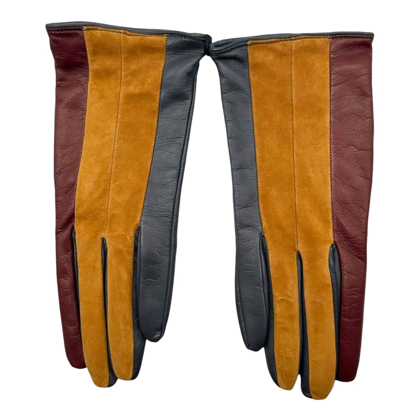 Dolce & Gabbana Burgundy & Black Leather & Tan Suede Gloves NEW