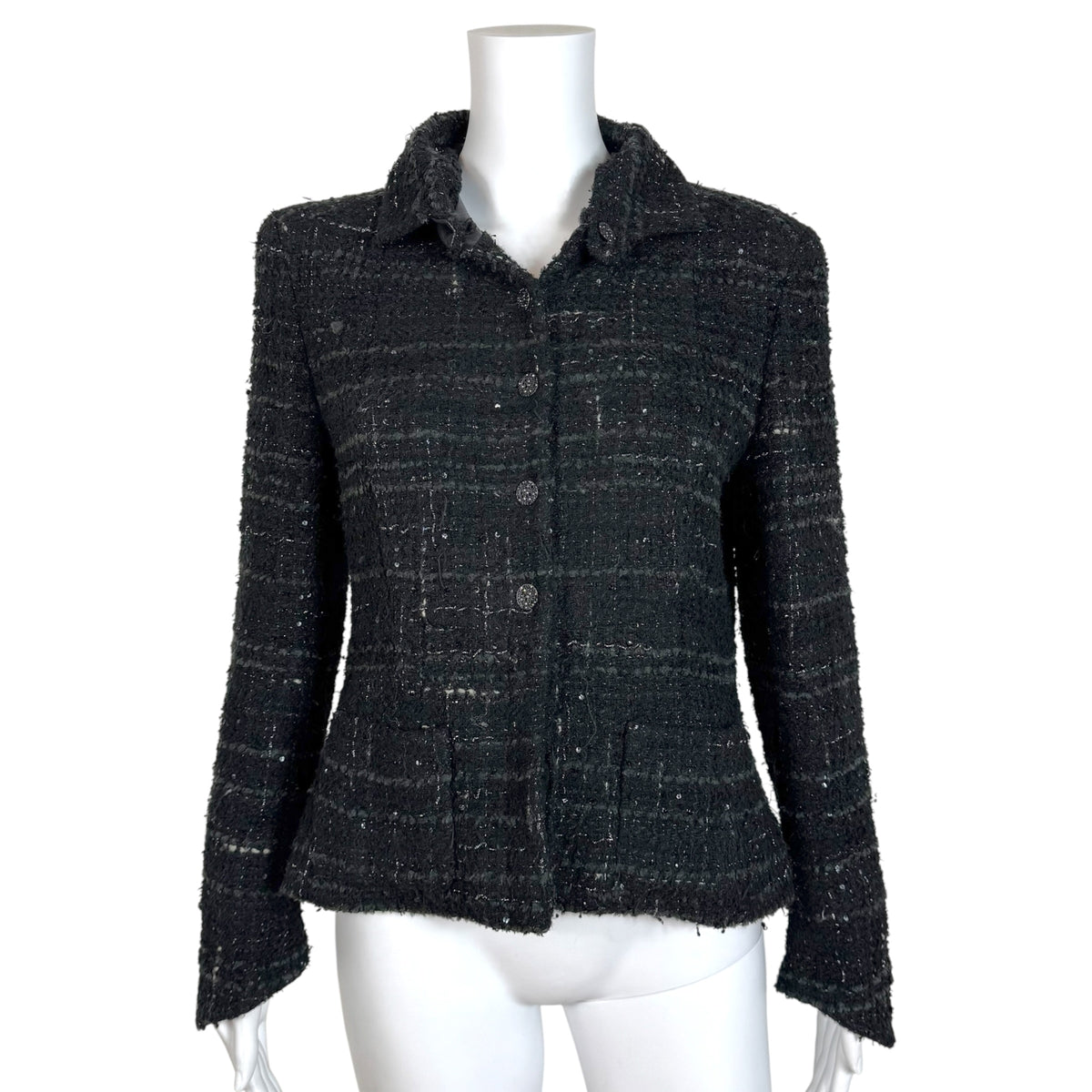 Chanel Autumn 2003 Black & Gray Sequin Embellished Tweed Jacket