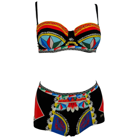 Dolce & Gabbana Multicolor Printed High Waisted Bottoms & Underwire Top Bikini Set