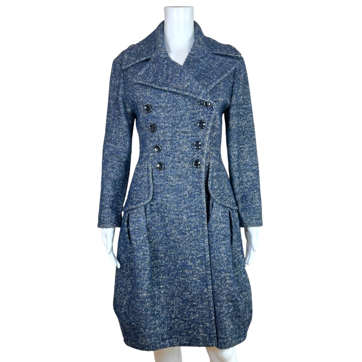John Galliano Tailored Tweed Coat Navy Blue
