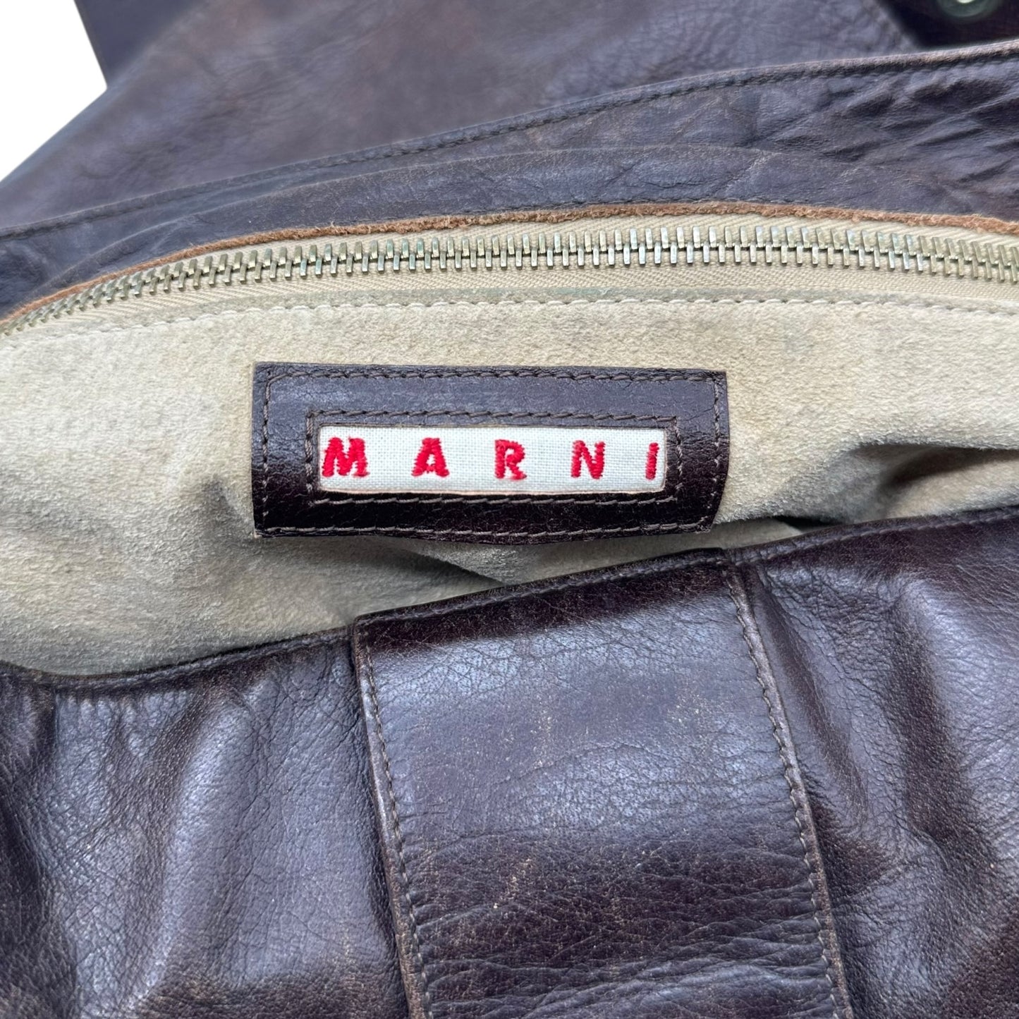 Marni Dark Brown Leather Cargo Style Shoulder Hobo Bag