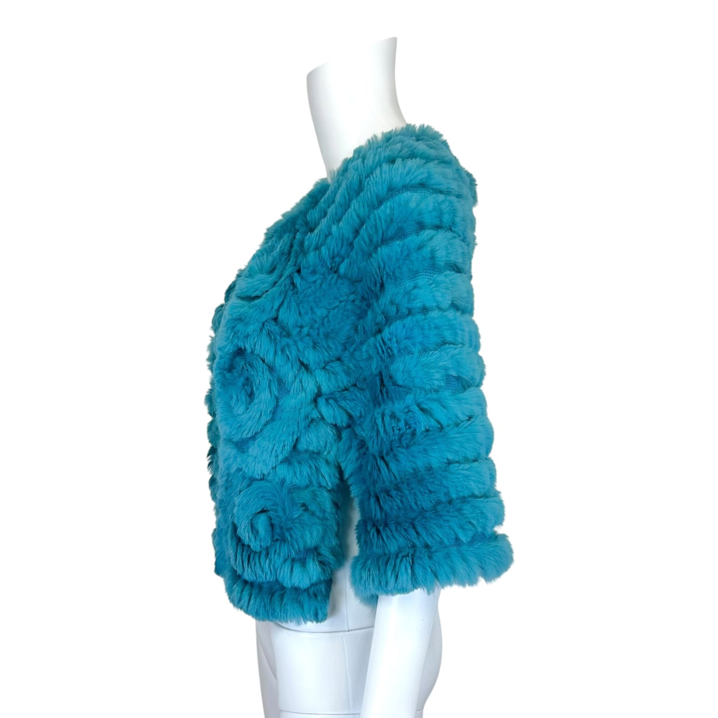 BCBGMaxAzria Turquoise Blue Rabbit Fur Poncho Shawl