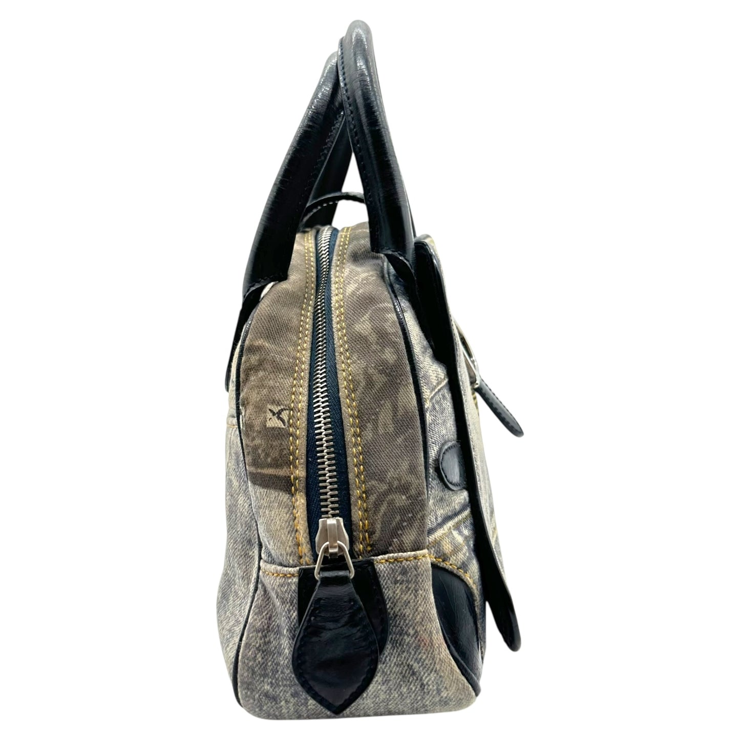 Christian Dior Miss Diorella Denim Printed Double Saddle Bowler Bag